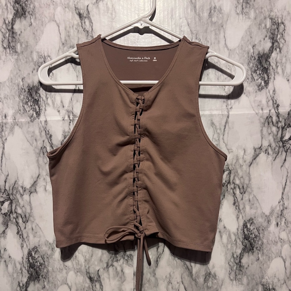 Abercrombie & Fitch Ruched Tie-Front Crop Tank Top